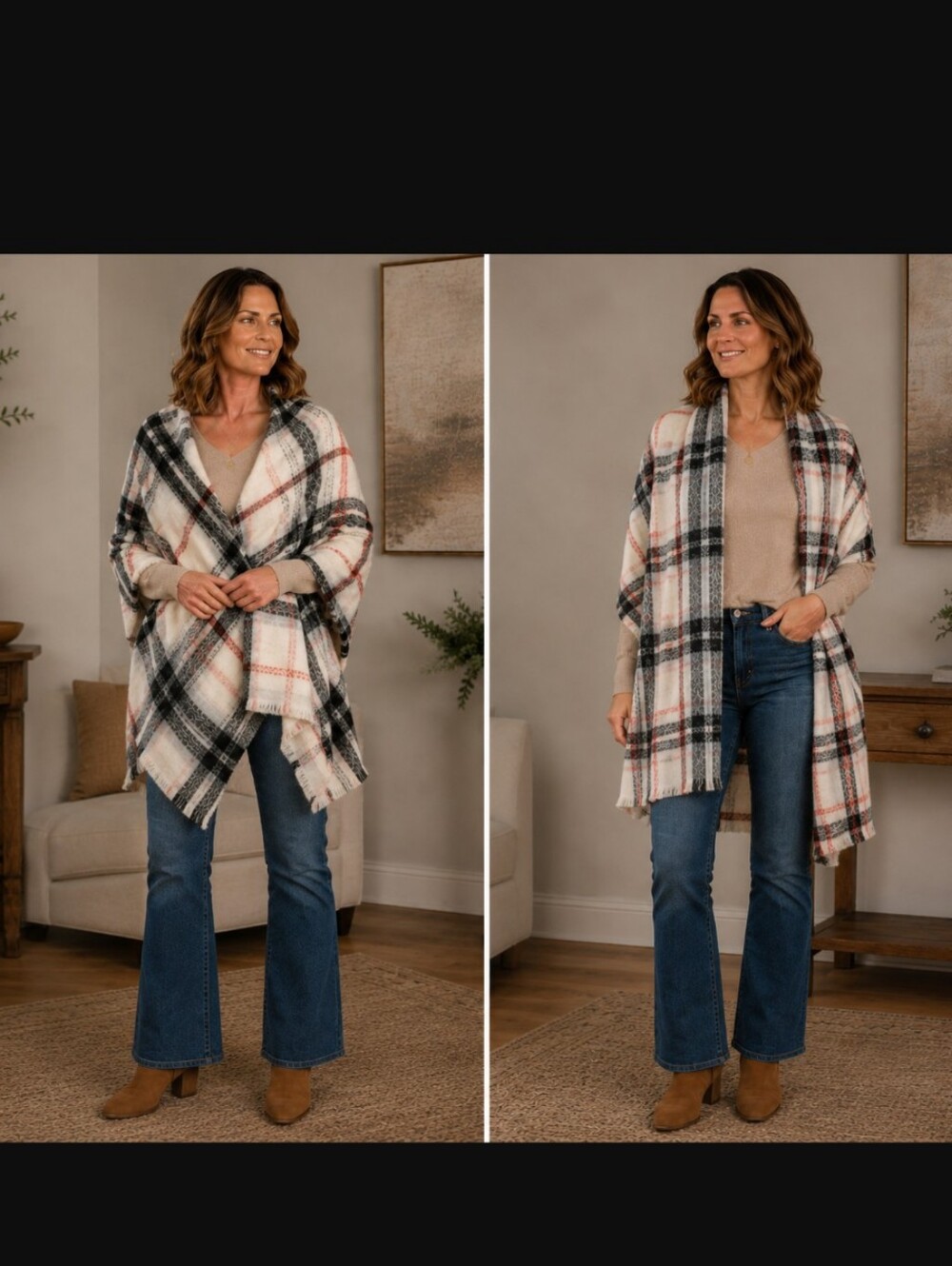NWT Fraas Plaid Rectangle Blanket Wrap Shoulder Wrap